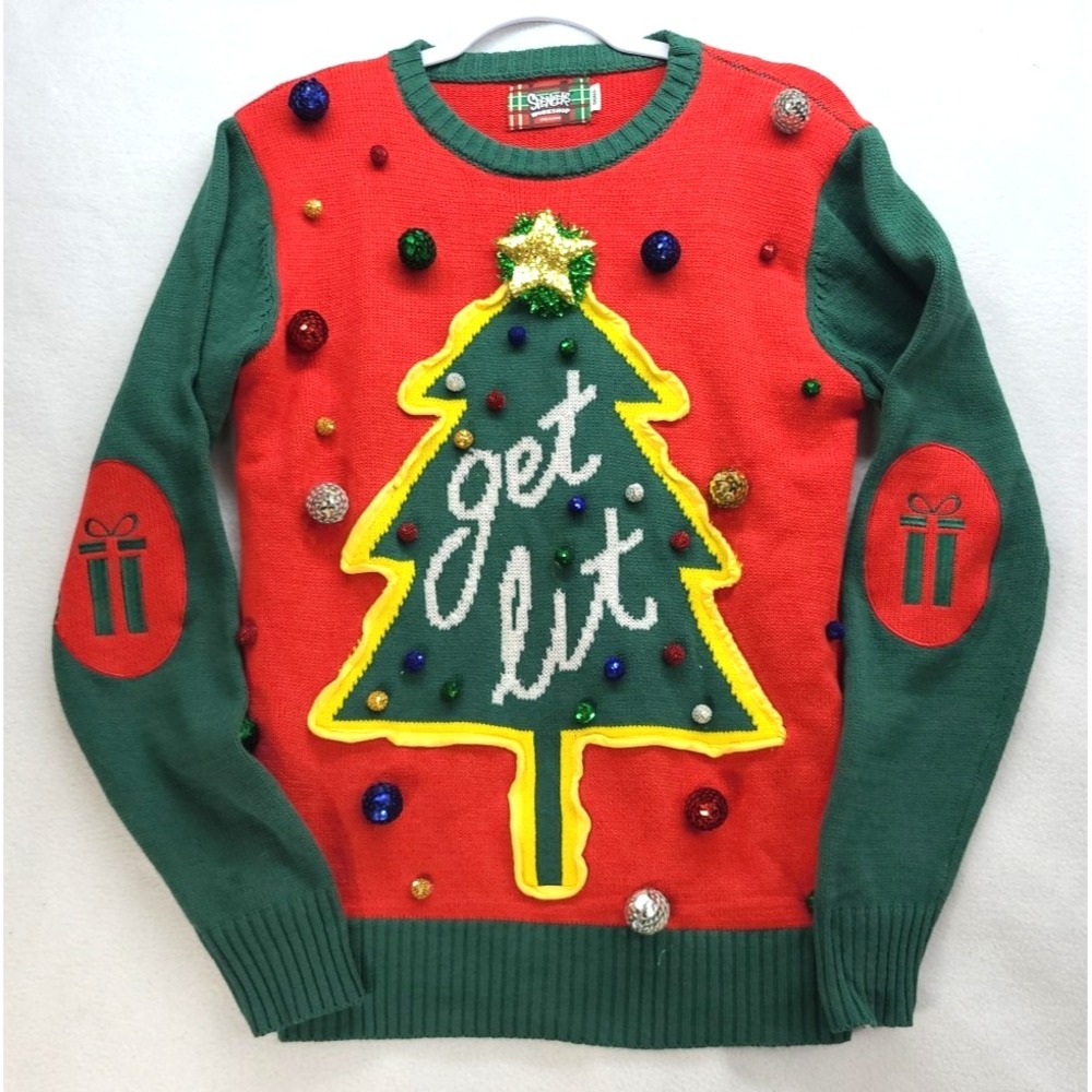 Spencers Workshop Get Lit Ugly Christmas Sweater Size Small Lights Up Works‎